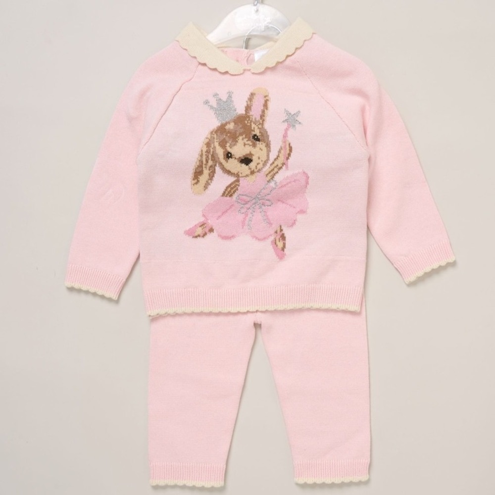 Rock A Bye Baby Pink True Knit Bear Jumper & Trousers Set Size 6-9M